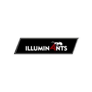 ILLUMINANTS" Logo: Ameise auf rotem A, schwarzer Hintergrund.