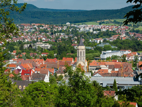 Luftansicht auf die Kreisstadt Balingen auf der Schwäbischen Alb