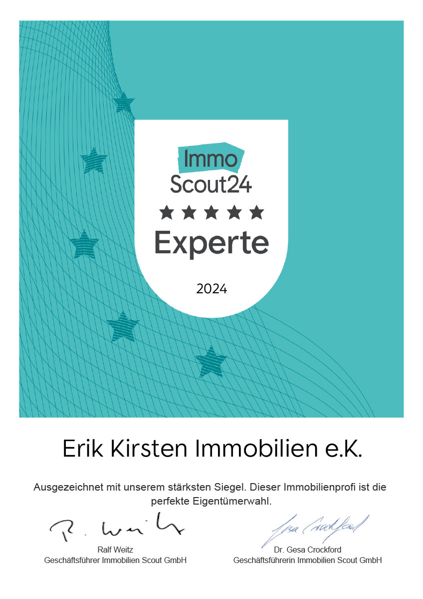 Urkunde von ImmoScour24 zum Immobilienexperten