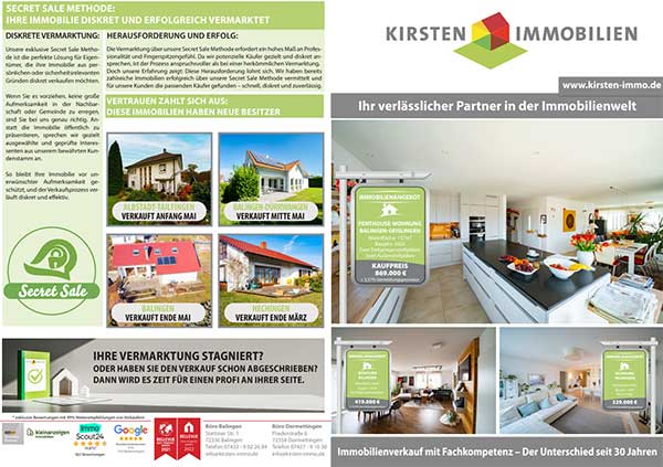 Beispiel-Cover einer Flyer-Einlage von Kirsten Immobilien Ausgabe Juli
