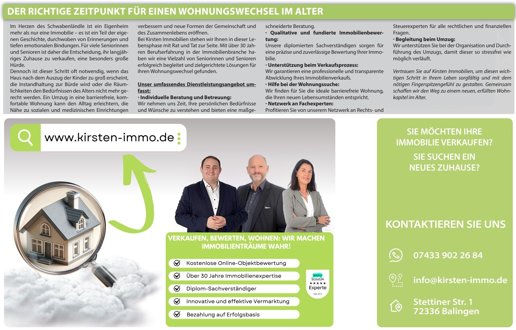Beispielausschnitt der Immobilienzeitung von Kirsten Immobilien