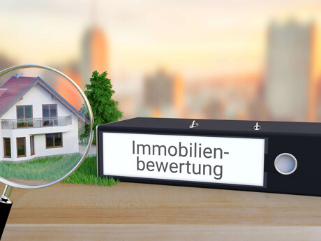 Ordner "Immobilienbewertung", Lupe, Modellhaus.