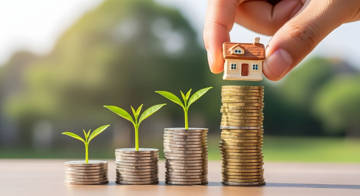 Münzen und Mini-Haus