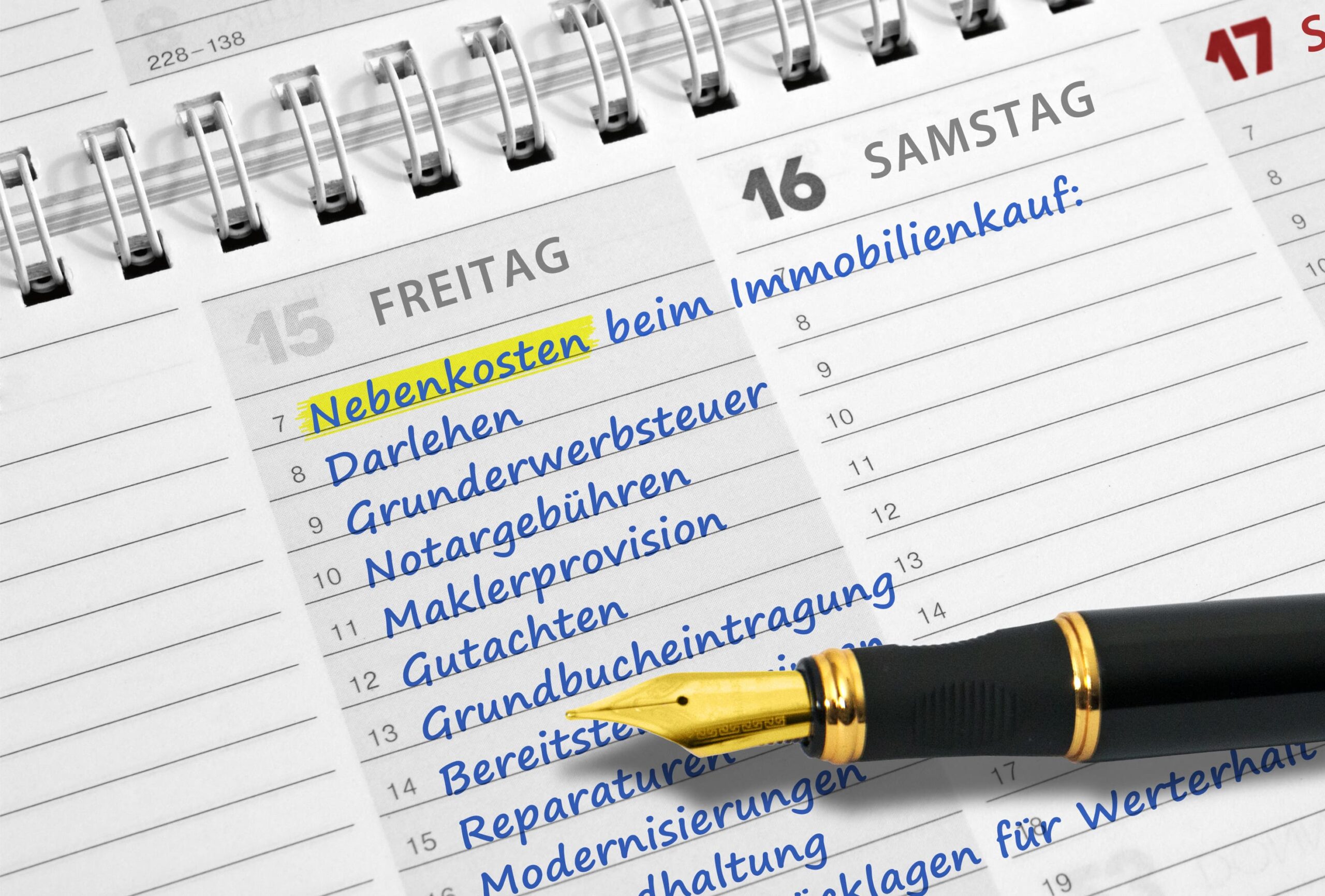 Kalendereintrag Nebenkosten Immobilienkauf