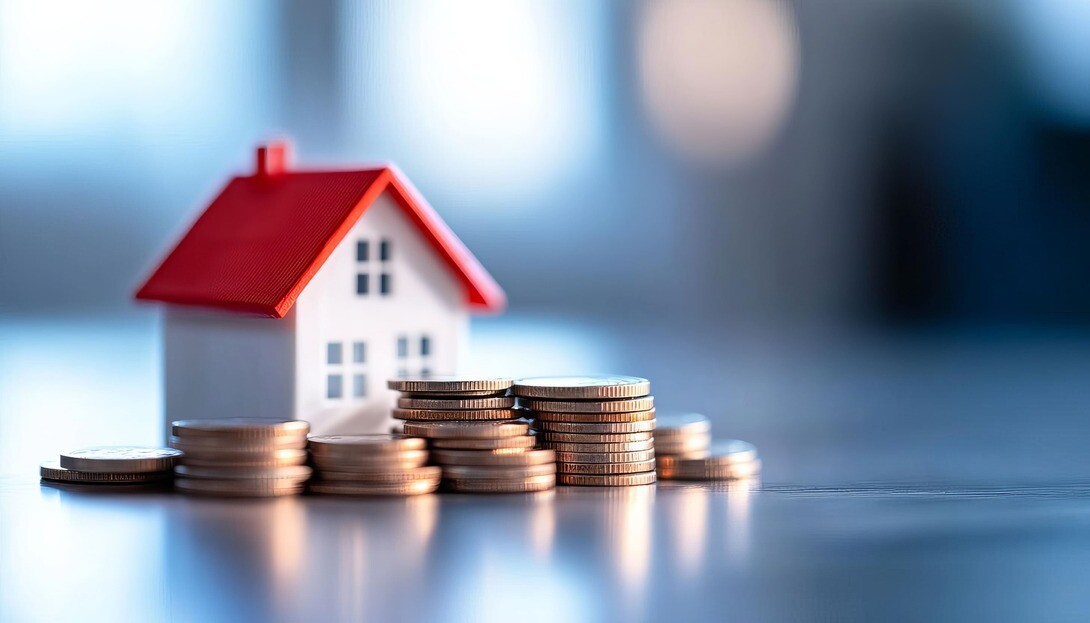 Münzen neben kleinem Modellhaus