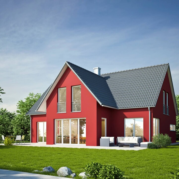 Rotes Einfamilienhaus freistehend