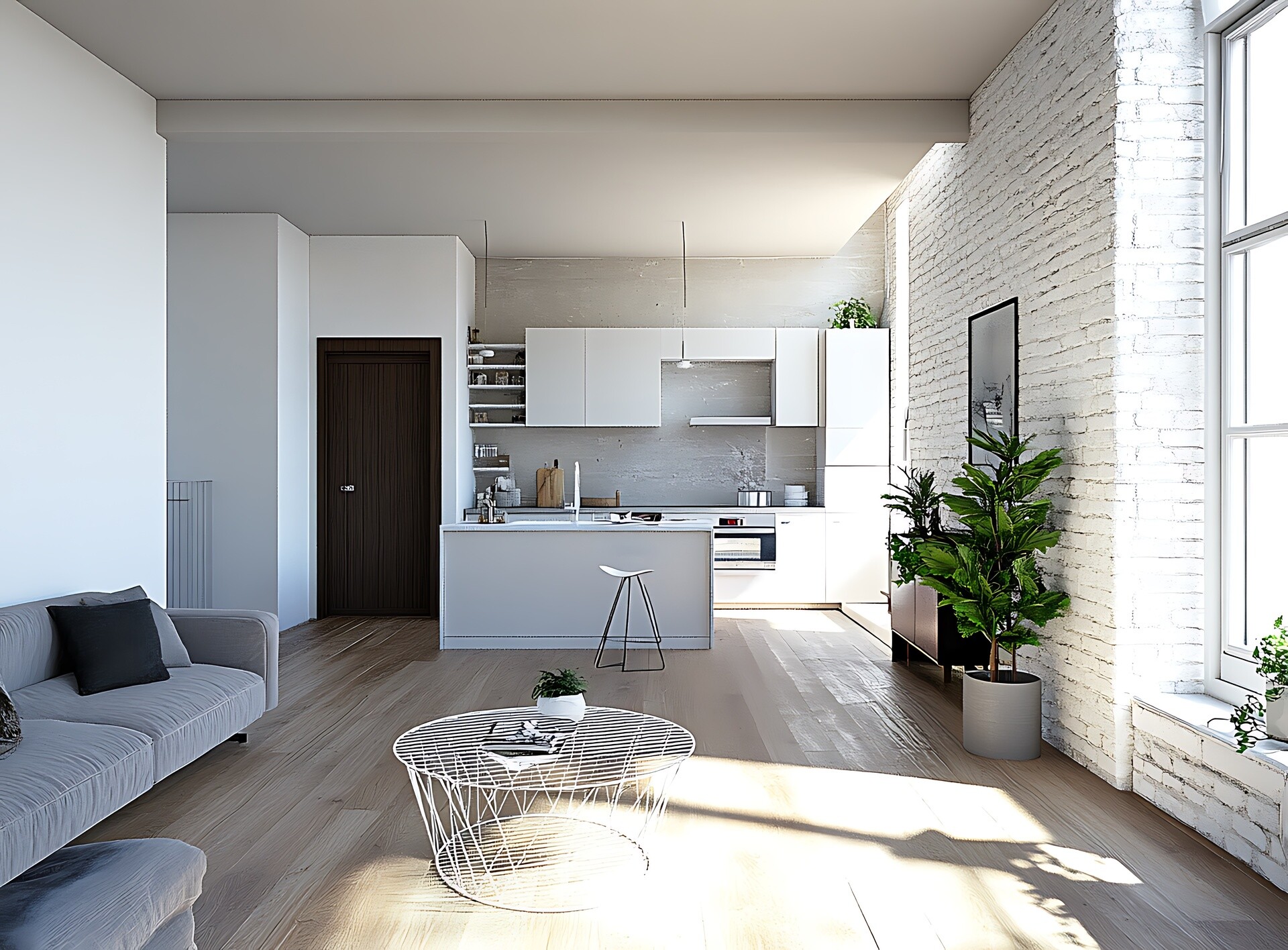 Heller Wohn- und Kochbereich