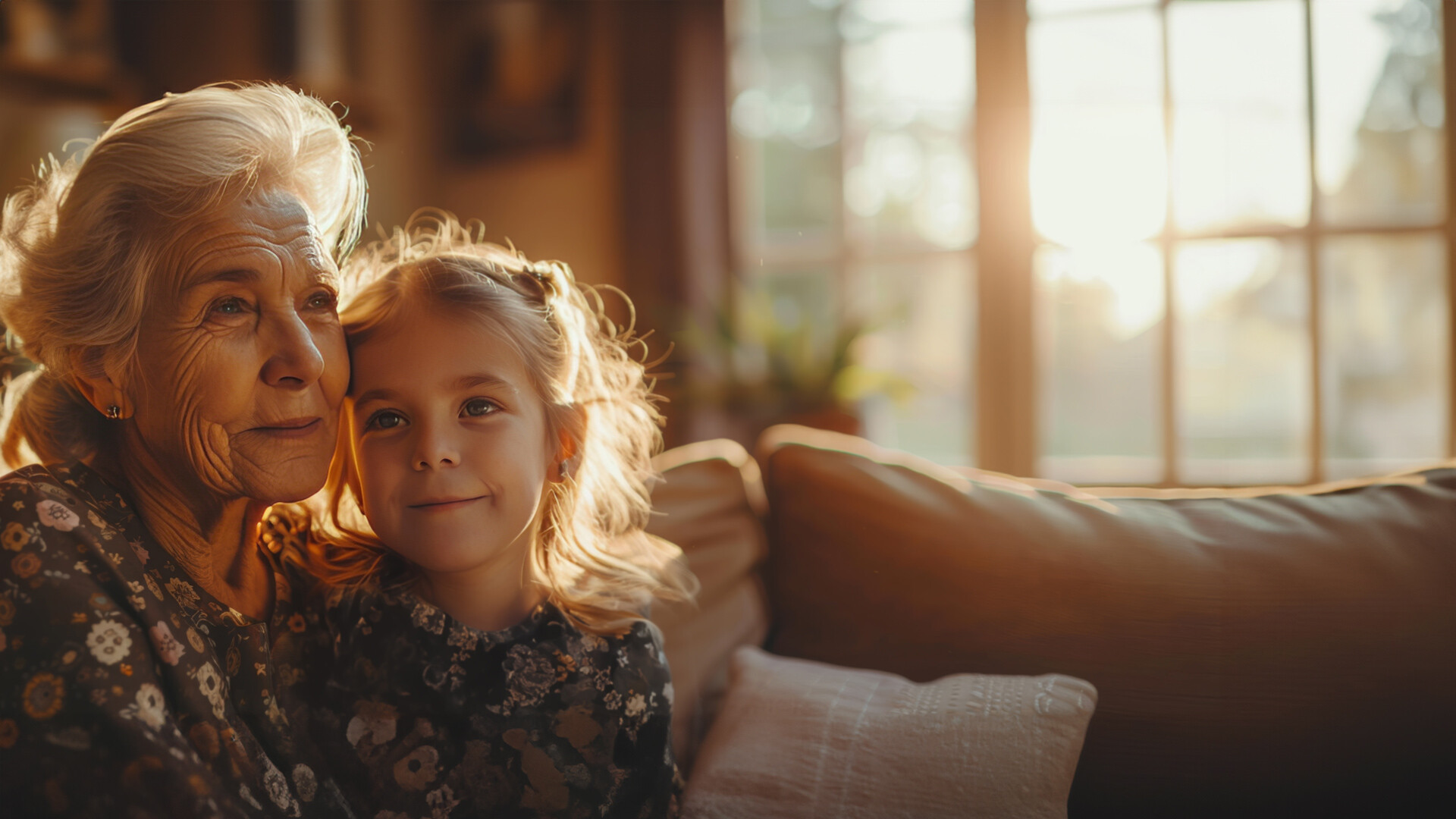 Oma und Enkelin auf der Couch