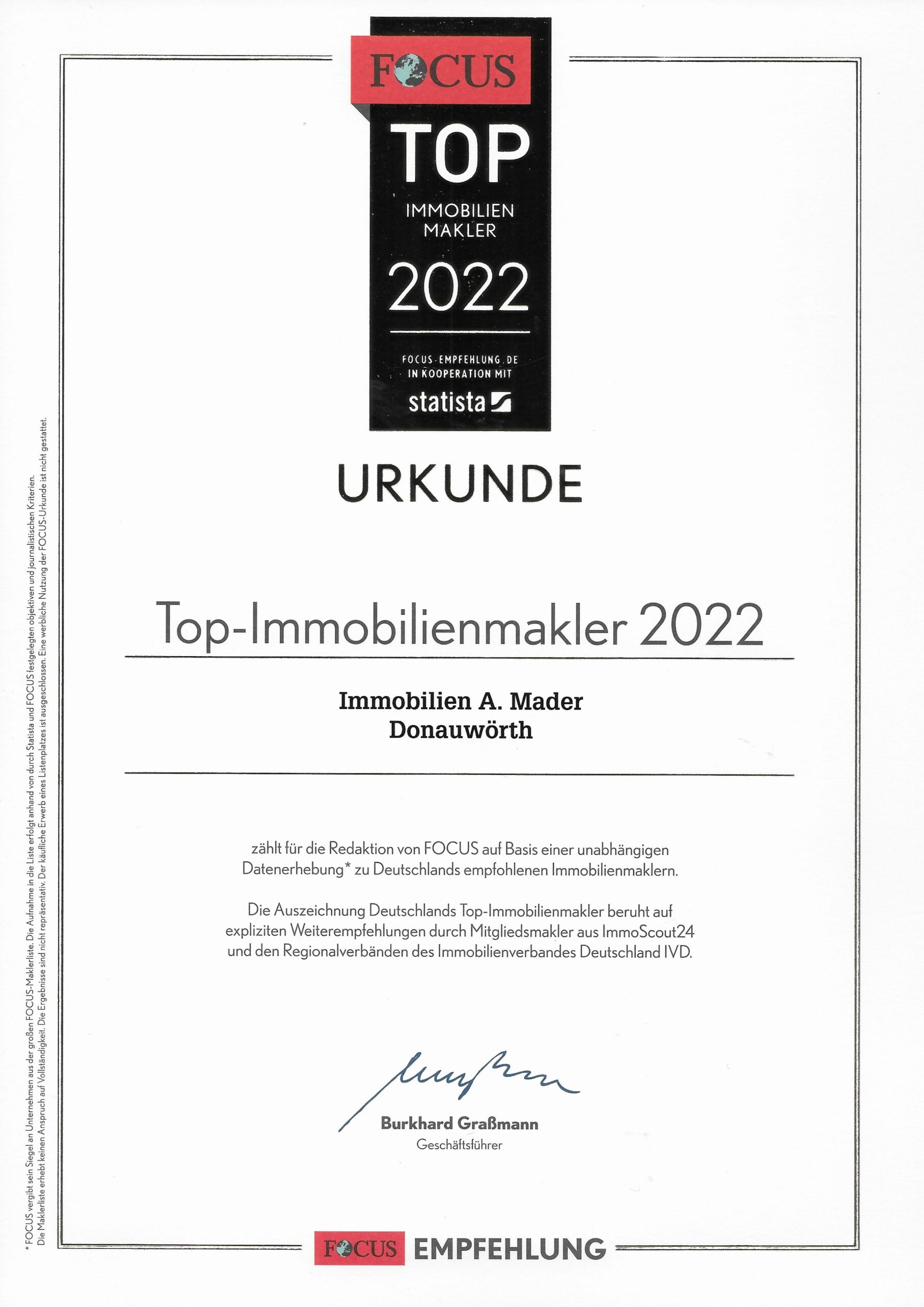 Auszeichnung Top Immobilienmakler 2022