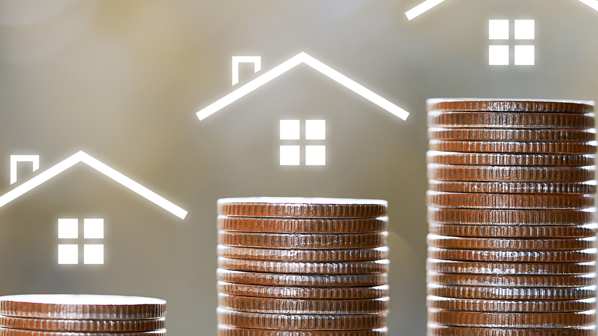 Geldmünzen mit virtuellen Hausdächern