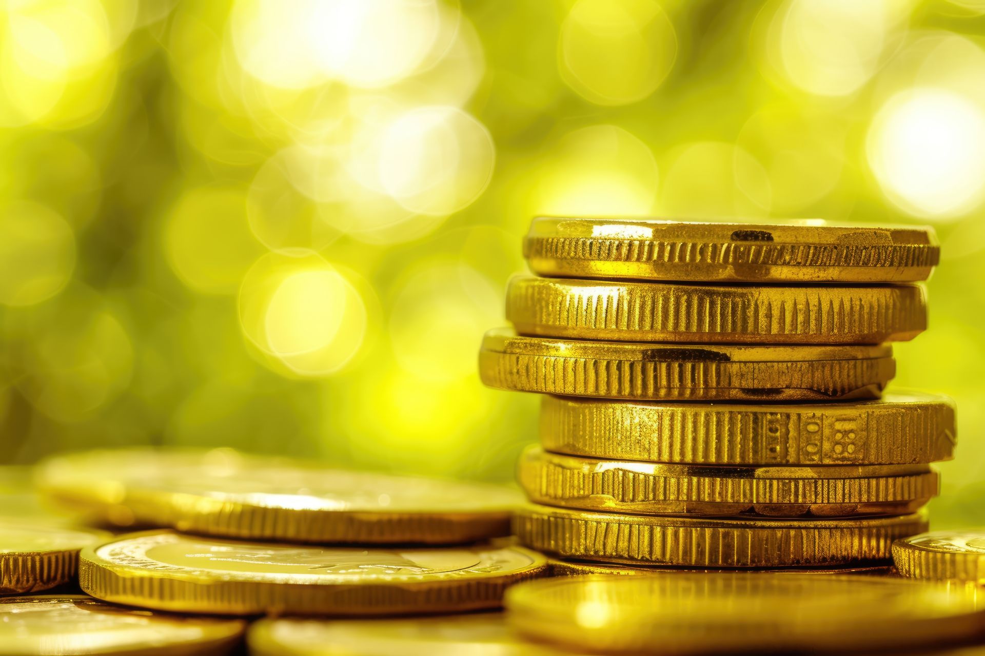 Ein Stapel Goldmünzen vor einem grünen Hintergrund