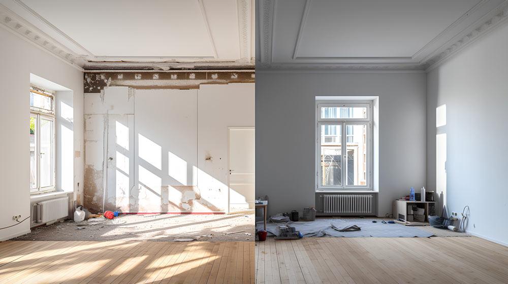 Raumaufteilung: links im Bau, rechts fast fertig.