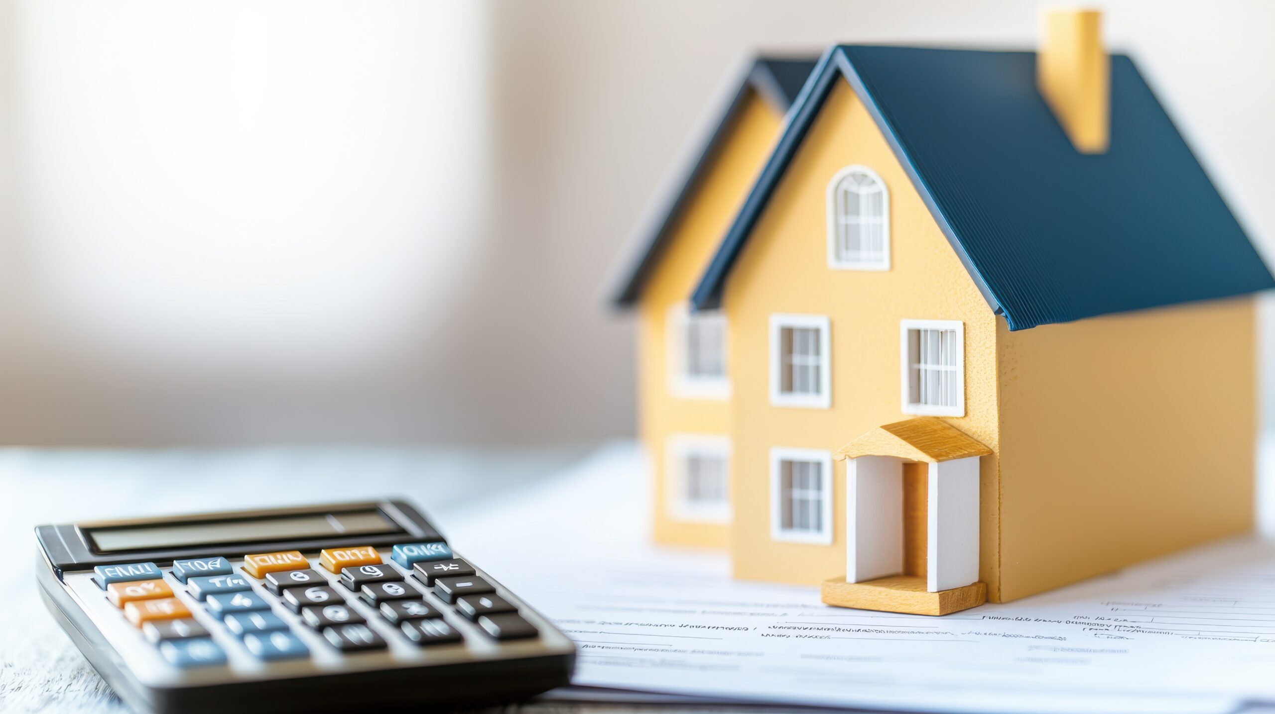 Modellhaus und Taschenrechner