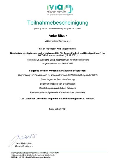 Teilnahmebescheinigung