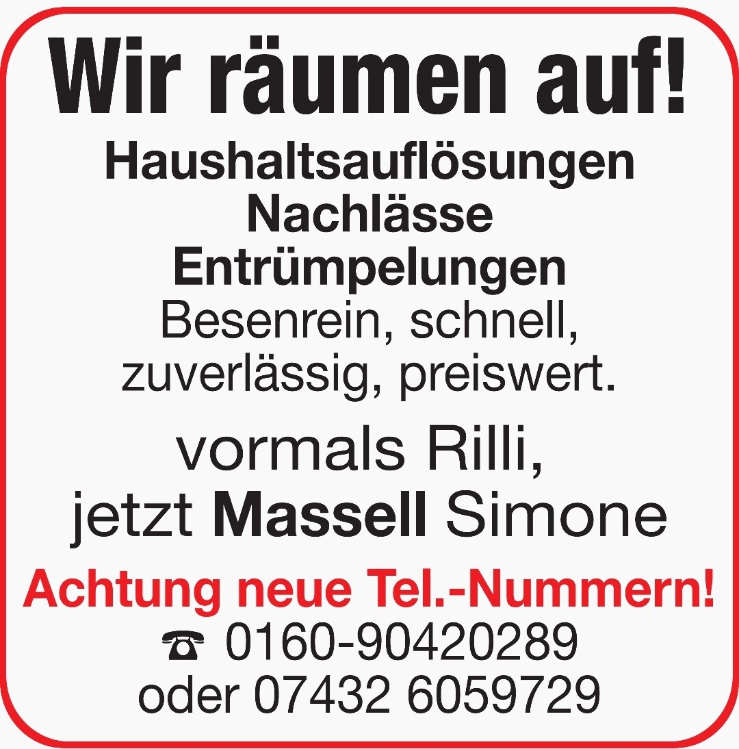 Massell Simone: Neue Kontaktdaten, Haushaltsauflösungen, Name neu.