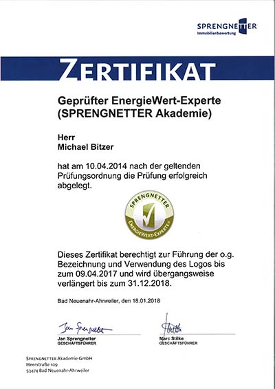 Zertifikat EnergieWert-Experte
