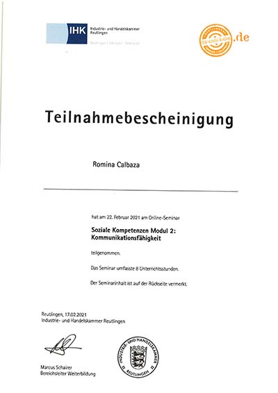 Teilnahmebescheinigung Kommunikationsfähigkeit