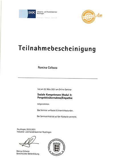 Teilnahmebescheinigung Perspektivübernahme
