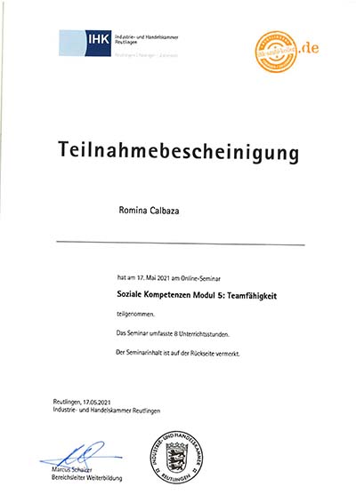 Teilnahmebescheinigung Teamfähigkeit