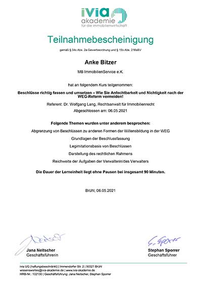 Teilnahmebescheinigung