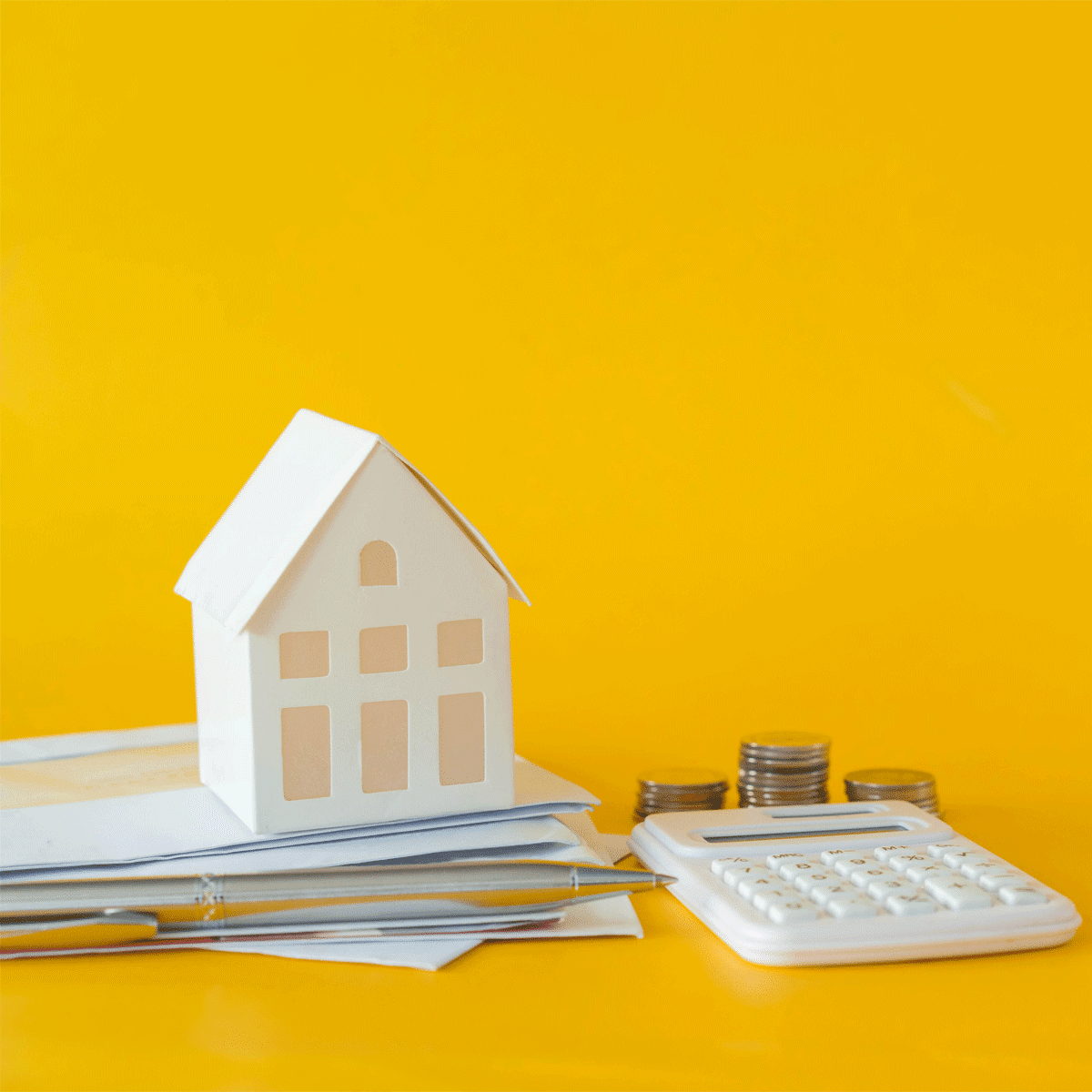 Taschenrechner und Modellhaus