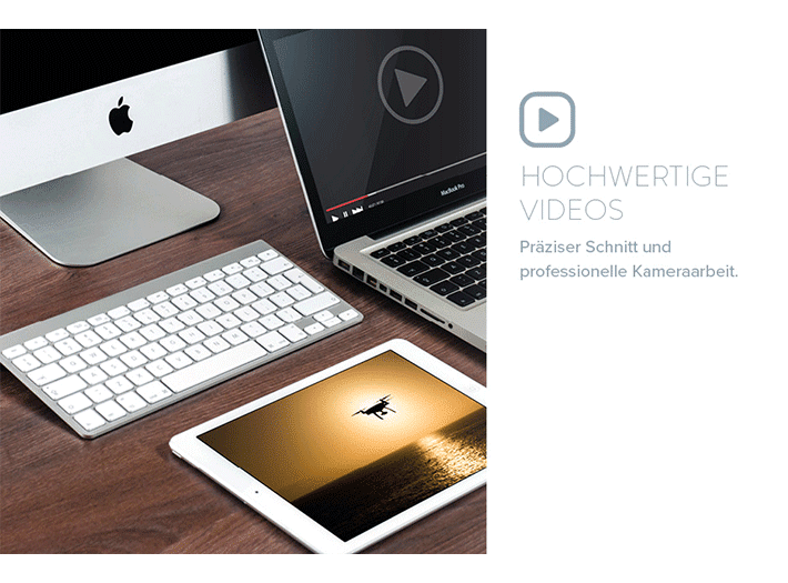 Arbeitsweise der Makler von Meer.Ostee Immobilien, Laptop mit Videomaterial, Präziser Schnitt und professionelle Kamerarbeit