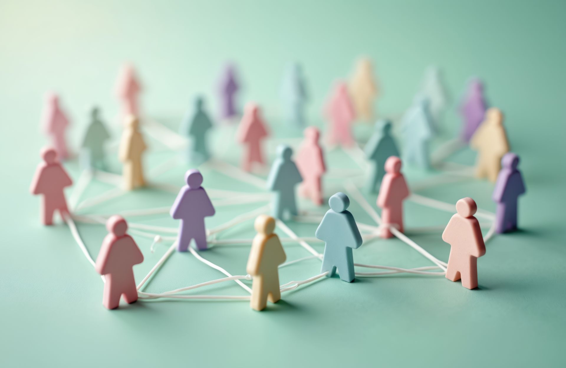 Bunte Figuren, verbunden durch Linien, als Netzwerk dargestellt.