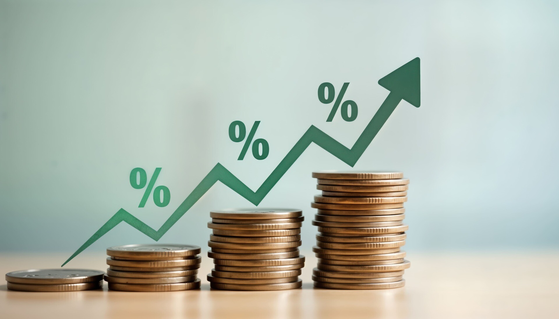 Stapel mit Münzen und darüber ein steigender Graph