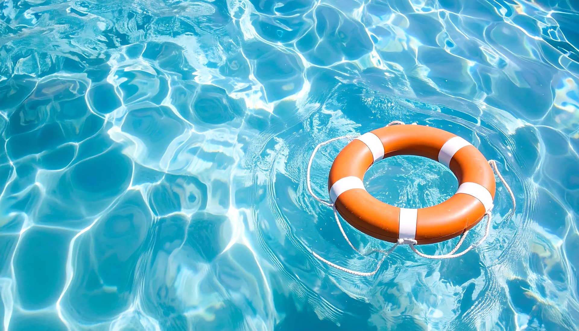 Oranger Rettungsring liegt im Pool