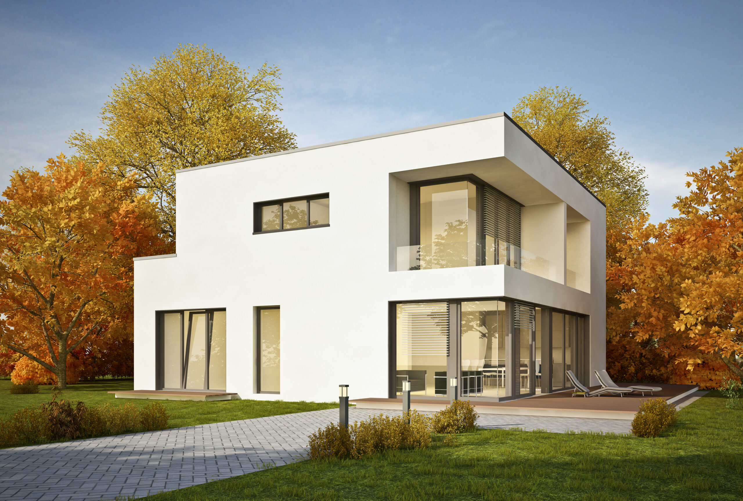 Modernes Einfamilienhaus im Herbst