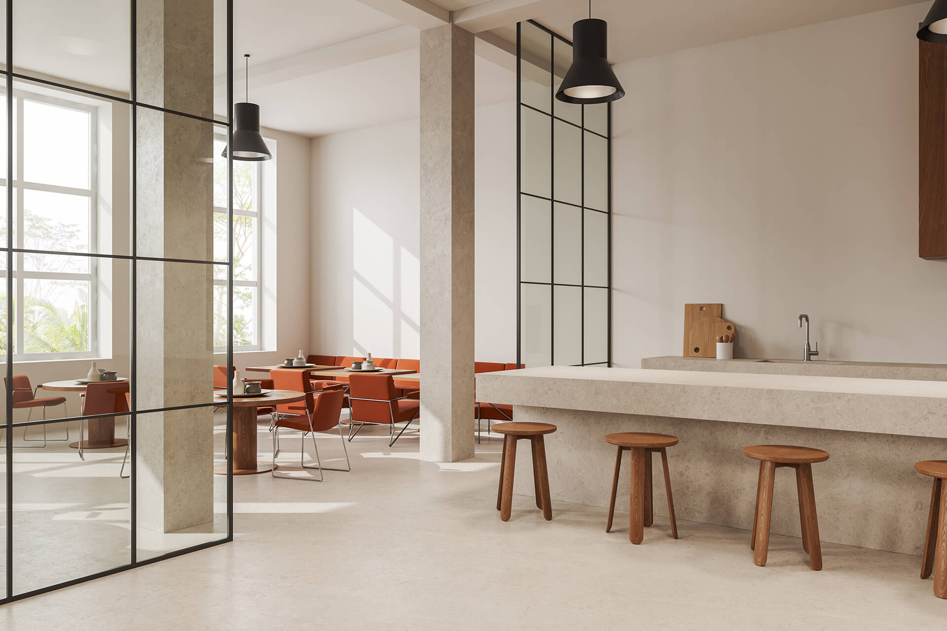 Modernes Büro mit Betonelementen