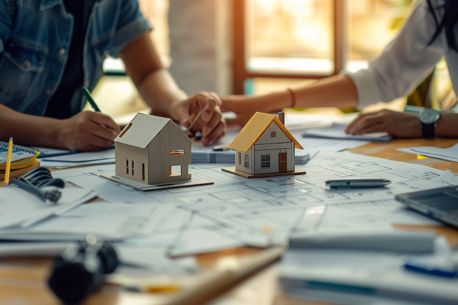 Modellhäuser auf Immobilienunterlagen