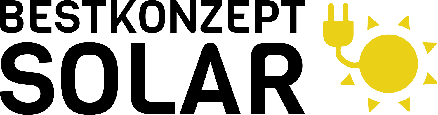 Text BESTKONZEPT SOLAR, rechts gelbe Sonne mit Stecker-Symbol.