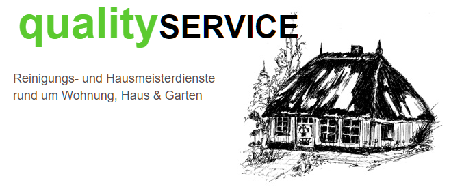 Logo für Service mit Reetdachhaus und deutschem Reinigungstext.