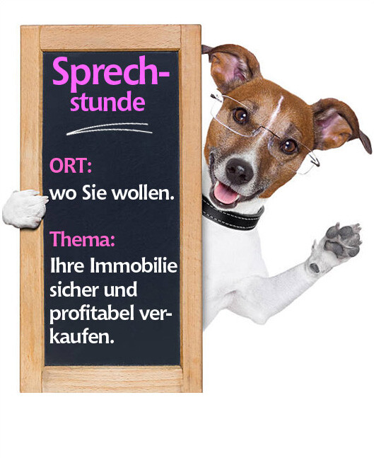 Tafel mit Hund Sprechstunde