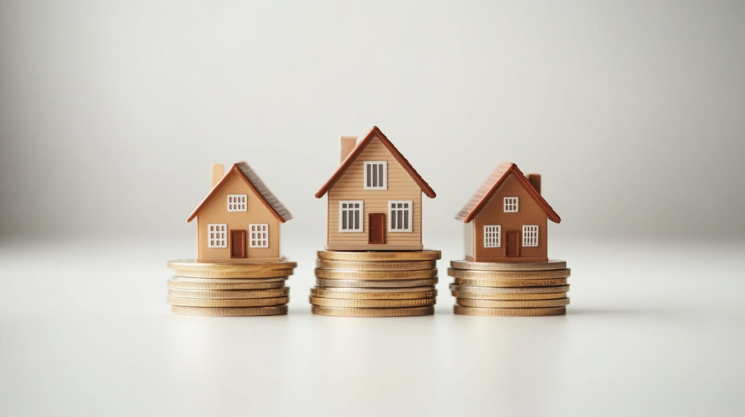 Kleine hölzerne Häuser auf Münzen