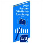 Blaues Logo mit Text '2025 Partner IVD-Marktforschung' und stilisierter Lupe über Balkendiagramm, darunter 'ivd'