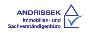 Logo von Andrissek Immobilien- und Sachverständigenbüro mit blauem Dreieck und Häkchen