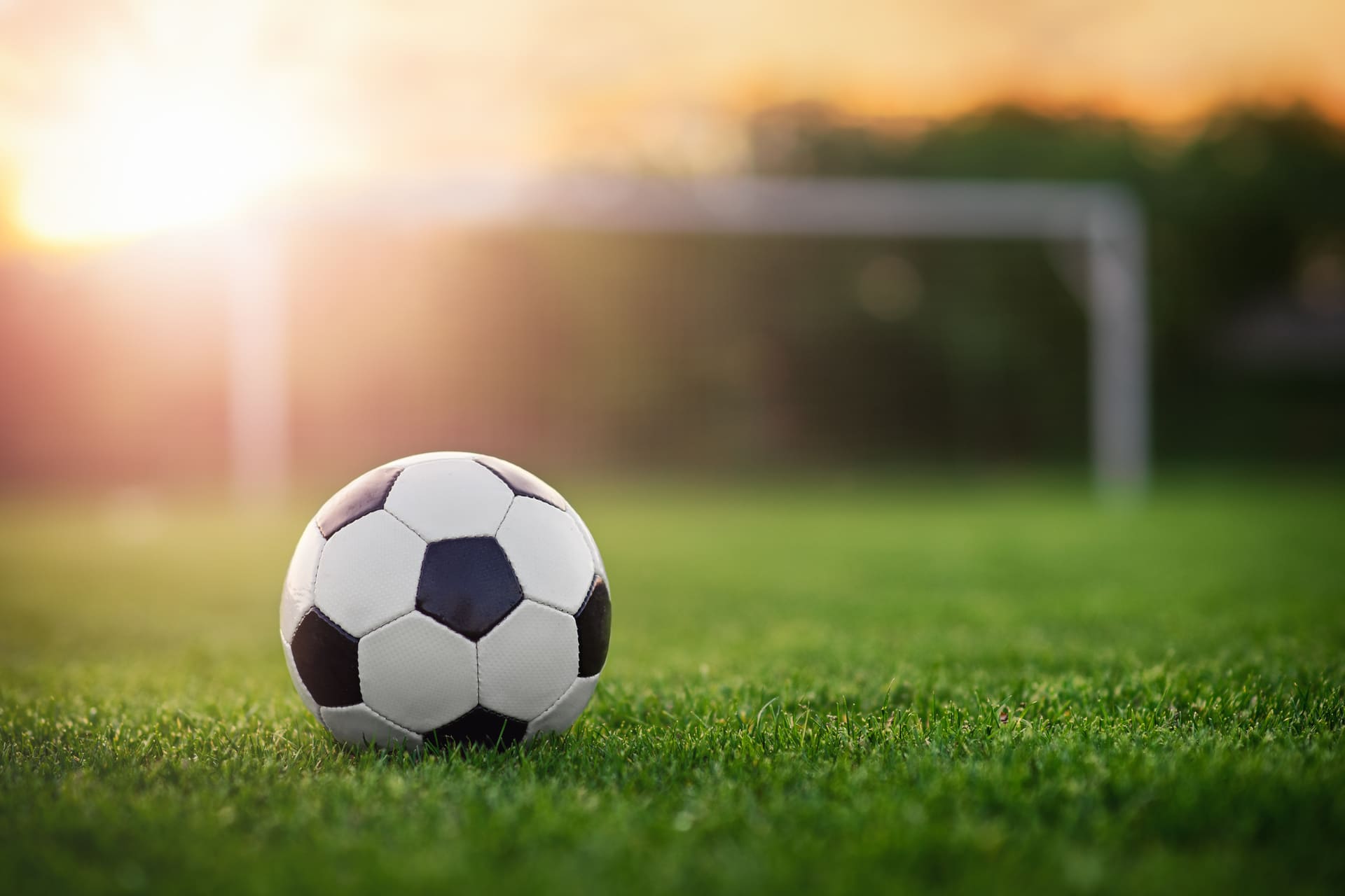 Fußball mit einem Tor im Hintergrund