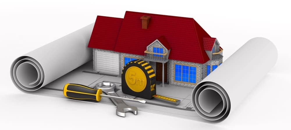 Ein Rendering eines Hausmodells auf einem Bauplan