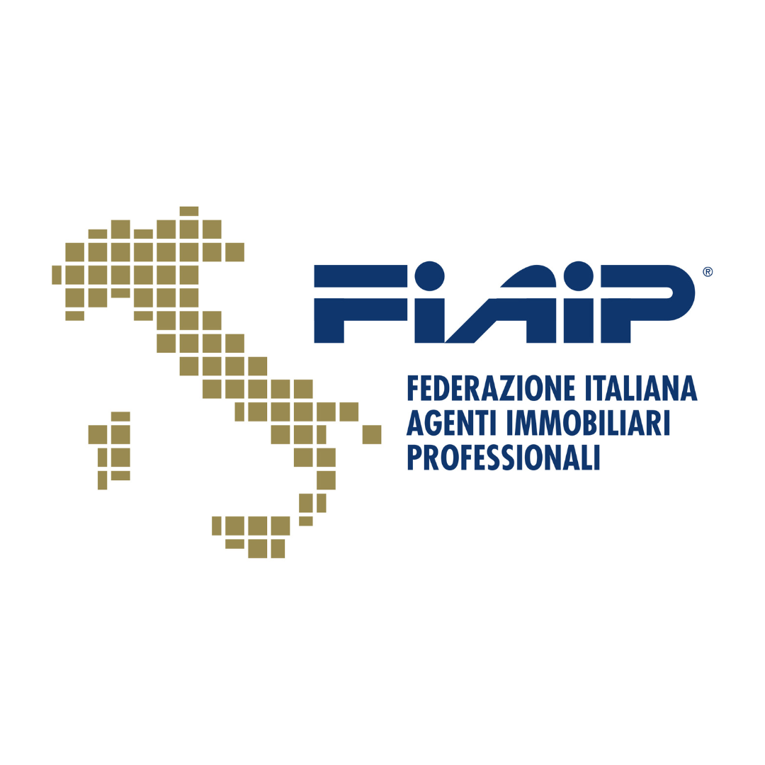Logo FIAIP: mappa dell'Italia pixelata in oro, testo blu sottostante.