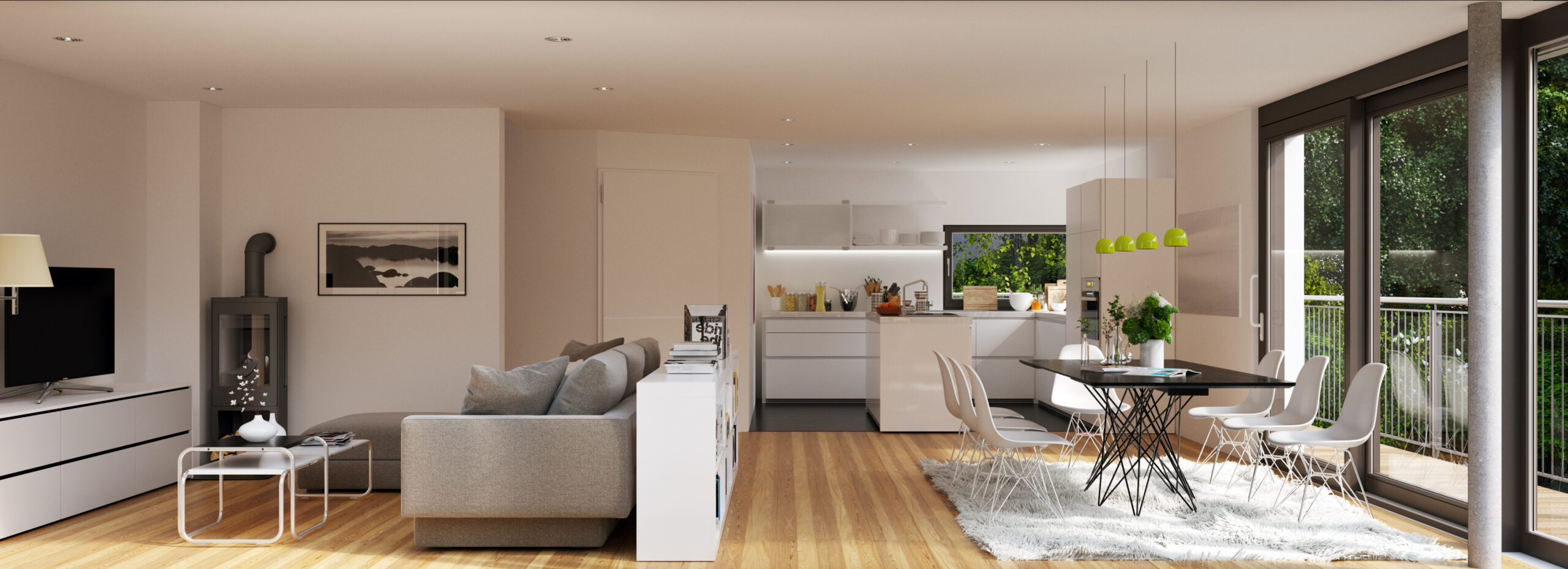 Apartment mit Wohnzimmer-Ecke und Essbereich