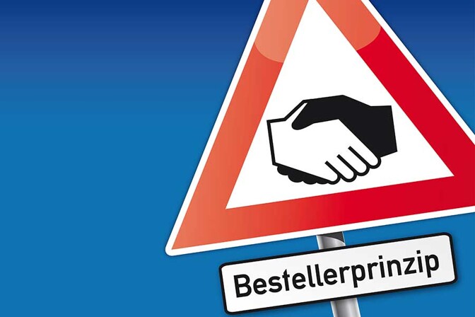 Straßenschild mit der Aufschrift Bestellerprinzip