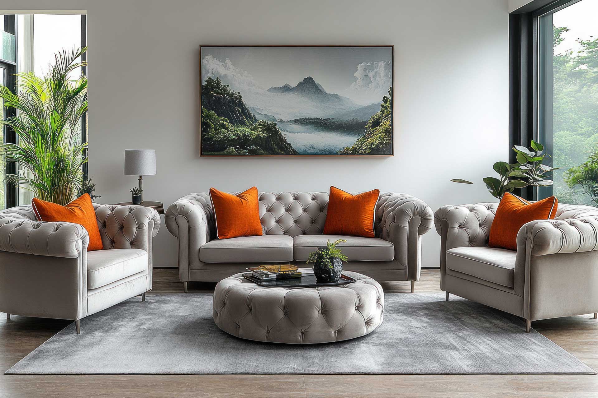 Geschmackvoll eingerichtetes Wohnzimmer nach dem Home-Staging