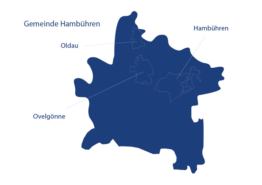 Karte / Übersicht der Gemeinde Hambühren mit Hambühren, Oldau und Ovelgönne
