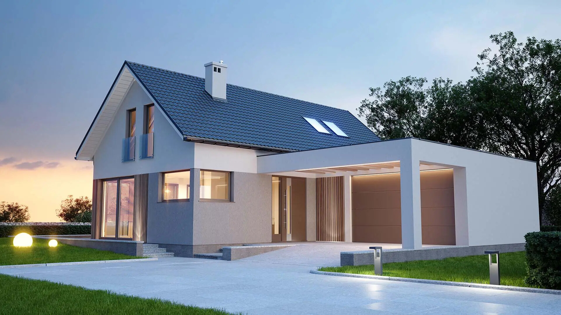 Ein großes modernes Einfamilienhaus im Grünen