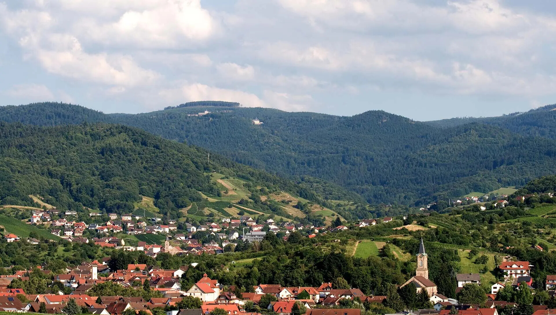 Ort Altschweier und Bühlertal mit waldreichem Ausblick
