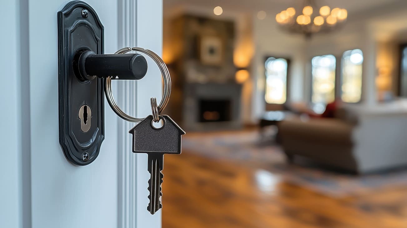 Blick in eine Wohnzimmer durch eine offene Türe