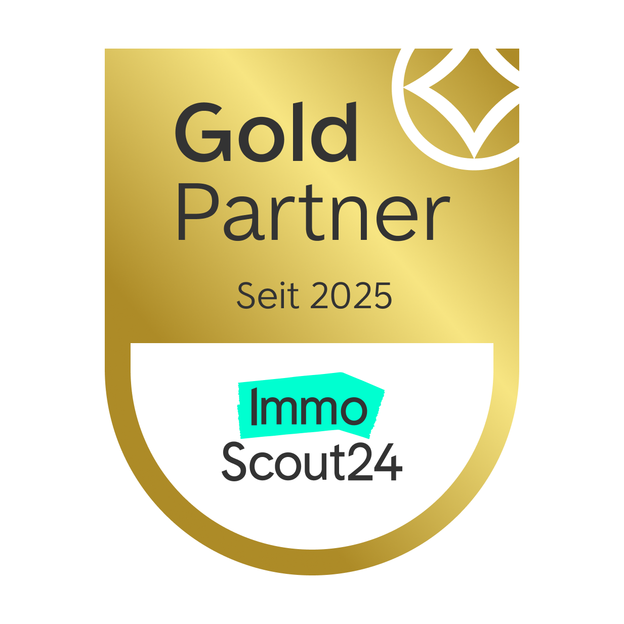 Gold-weißes Siegel von ImmoScout24: Gold-Partner seit 2025