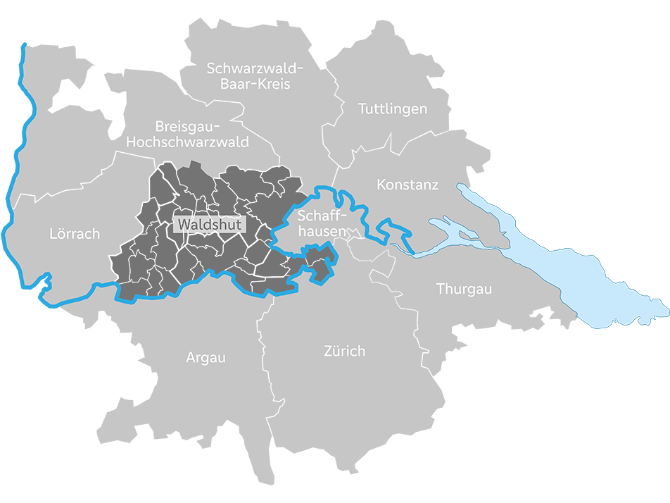 Kartographische Darstellung der Verkaufsregion am Hochrhein